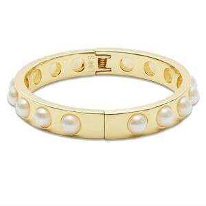 New Lele Sadoughi Bubble Hinged Gold Pearl Cuff Bracelet NWT